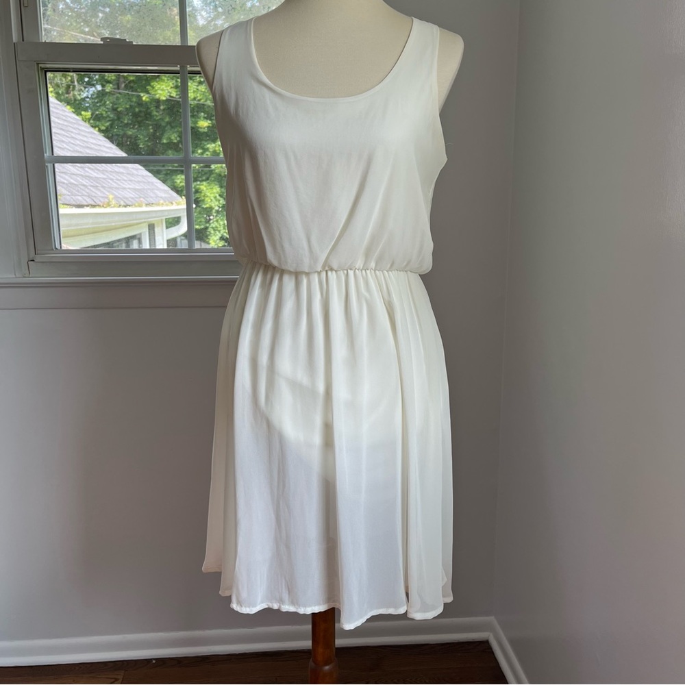 Lush Dress Women's Cream Chiffon Off White Elastic Waistband